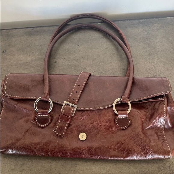 VINTAGE Helen Welsh Brown Leather Shoulder Handbag Silver-Tone Casual Baguette - Picture 12 of 12